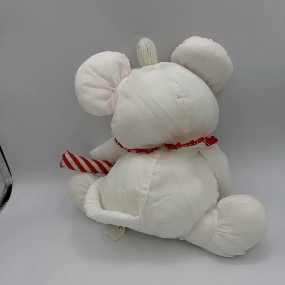 Fisher Price 80s Puffalump Christmas White Mouse w Candy Cane Plush Stuffed Toy
